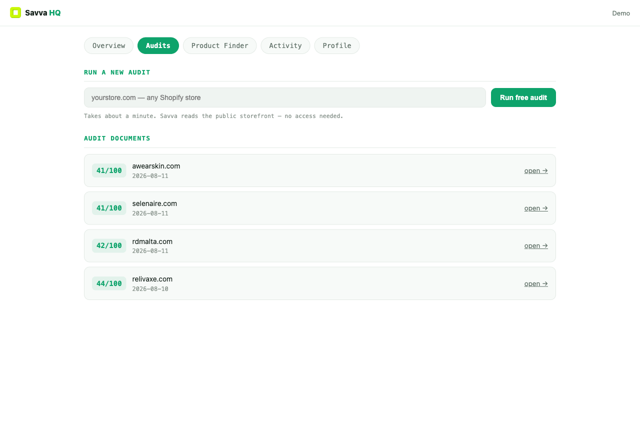 Savva dashboard